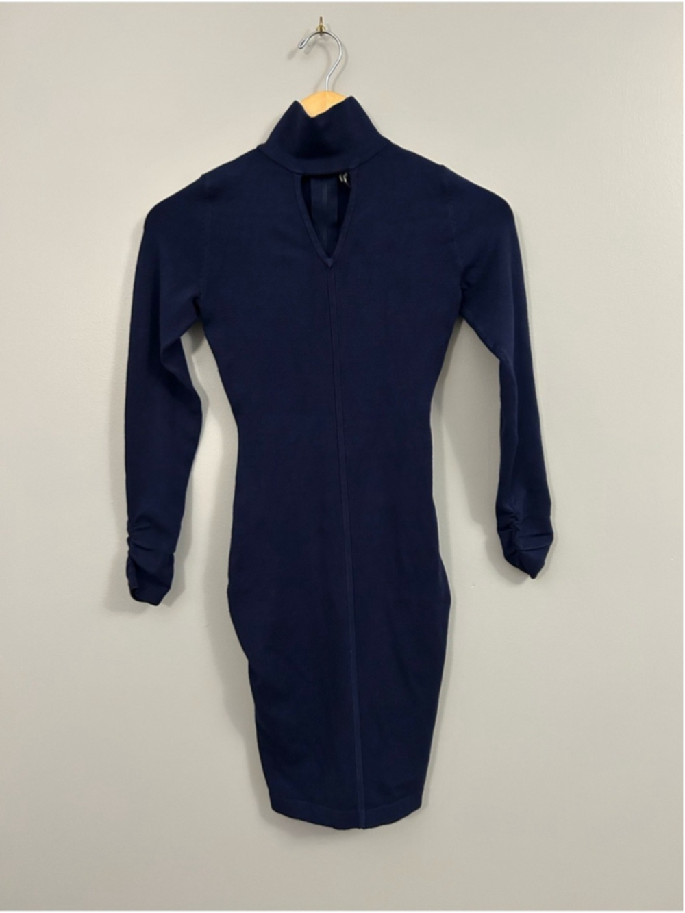 Marciano Navy Long-Sleeve Turtleneck Bodycon Dress with Keyhole XS